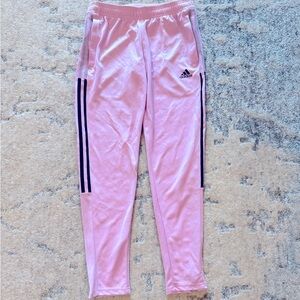 adidas Pink Track Pants with Tapered Leg and Side Stripes